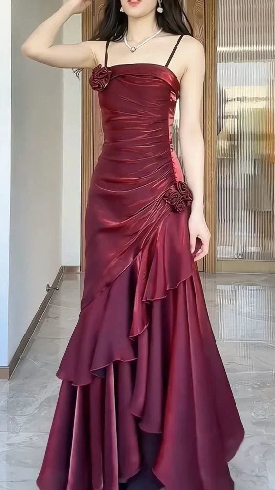 Ndyad Satin Prom Dress for Quinceanera&Party-Fairytale A-line Straps Evening Gown for Birthday HZ1024