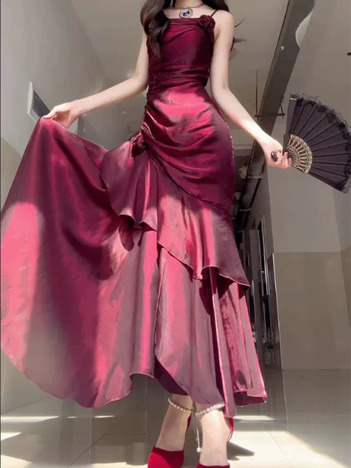 Ndyad Satin Prom Dress for Quinceanera&Party-Fairytale A-line Straps Evening Gown for Birthday HZ1024