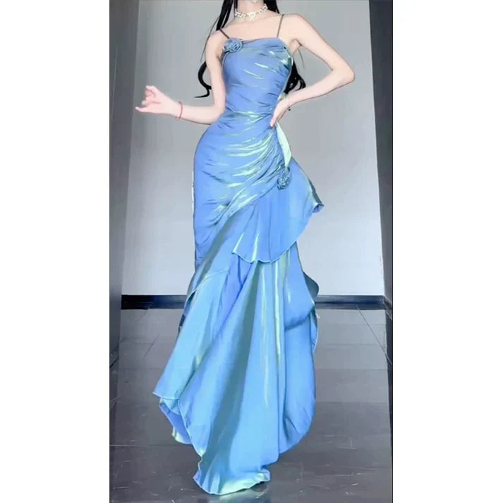 Ndyad Satin Prom Dress for Quinceanera&Party-Fairytale A-line Straps Evening Gown for Birthday HZ1024