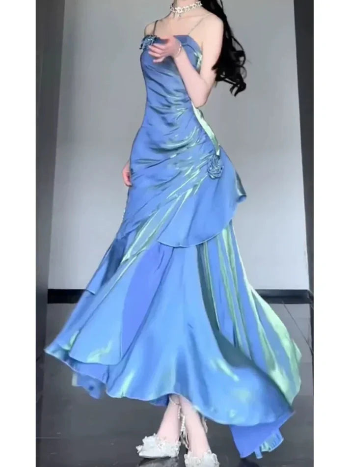 Ndyad Satin Prom Dress for Quinceanera&Party-Fairytale A-line Straps Evening Gown for Birthday HZ1024