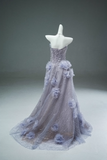 Ndyad Purple A-line Off-the-Shoulder Tulle Sequin Long Prom Dress, Sweet Appliqu¨¦ Beaded Evening Dress HZ1024