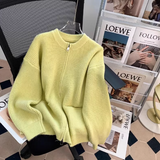 Evafashion style double-head zipper soft waxy sweater jacket loose casual outer wear knitted cardigan HZ1024