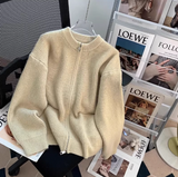 Evafashion style double-head zipper soft waxy sweater jacket loose casual outer wear knitted cardigan HZ1024