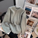 Evafashion style double-head zipper soft waxy sweater jacket loose casual outer wear knitted cardigan HZ1024