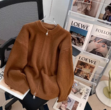 Evafashion style double-head zipper soft waxy sweater jacket loose casual outer wear knitted cardigan HZ1024