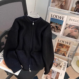 Evafashion style double-head zipper soft waxy sweater jacket loose casual outer wear knitted cardigan HZ1024