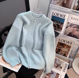 Evafashion style double-head zipper soft waxy sweater jacket loose casual outer wear knitted cardigan HZ1024