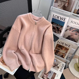 Evafashion style double-head zipper soft waxy sweater jacket loose casual outer wear knitted cardigan HZ1024