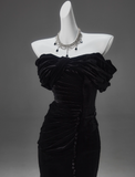 Ndyad Mermaid Off-the-shoulder Velvet Long Prom Dress, Elegant Evening Dress HZ1024