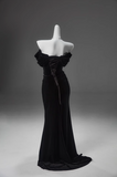 Ndyad Mermaid Off-the-shoulder Velvet Long Prom Dress, Elegant Evening Dress HZ1024