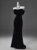 Ndyad Mermaid Off-the-shoulder Velvet Long Prom Dress, Elegant Evening Dress HZ1024