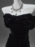 Ndyad Mermaid Off-the-shoulder Velvet Long Prom Dress, Elegant Evening Dress HZ1024
