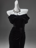 Ndyad Mermaid Off-the-shoulder Velvet Long Prom Dress, Elegant Evening Dress HZ1024