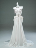 Ndyad Satin A-line Sweetheart Beaded Long Prom Dress, Elegant Adult Ceremony Graduation Prom Dress HZ1024
