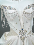 Ndyad Satin A-line Sweetheart Beaded Long Prom Dress, Elegant Adult Ceremony Graduation Prom Dress HZ1024