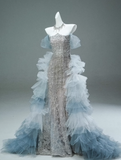 Ndyad Off-the-shoulder Tulle Sequin Long Ball Gown, Elegant Rhinestone Evening Gown HZ1024
