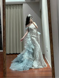 Ndyad Off-the-shoulder Tulle Sequin Long Ball Gown, Elegant Rhinestone Evening Gown HZ1024