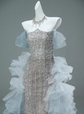 Ndyad Off-the-shoulder Tulle Sequin Long Ball Gown, Elegant Rhinestone Evening Gown HZ1024