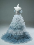 Ndyad Off-the-shoulder Tulle Sequin Long Ball Gown, Elegant Rhinestone Evening Gown HZ1024