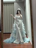 Ndyad Off-the-shoulder Tulle Sequin Long Ball Gown, Elegant Rhinestone Evening Gown HZ1024
