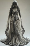 Ndyad A-Line V-neck Lace Appliqu¨¦ Long Prom Dress with Veil Wedding Dress HZ1024