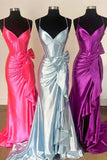 Ndyad Straps V-Neck Satin Mermaid Prom Dress with Bow HZ1024