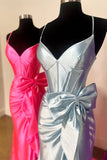 Ndyad Straps V-Neck Satin Mermaid Prom Dress with Bow HZ1024