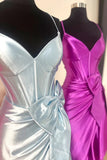 Ndyad Straps V-Neck Satin Mermaid Prom Dress with Bow HZ1024