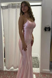Ndyad Mermaid Scoop Neck Pink Satin Long Prom Dress HZ1024
