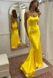 Ndyad Mermaid Scoop Neck Pink Satin Long Prom Dress HZ1024