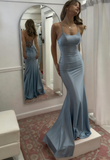 Ndyad Mermaid Scoop Neck Pink Satin Long Prom Dress HZ1024