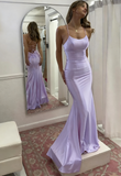 Ndyad Mermaid Scoop Neck Pink Satin Long Prom Dress HZ1024