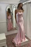 Ndyad Mermaid Scoop Neck Pink Satin Long Prom Dress HZ1024