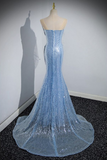 Ndyad Mermaid Sequin Sheer Straps Scalloped Long Prom Dress HZ1024