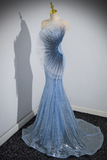 Ndyad Mermaid Sequin Sheer Straps Scalloped Long Prom Dress HZ1024