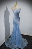 Ndyad Mermaid Sequin Sheer Straps Scalloped Long Prom Dress HZ1024