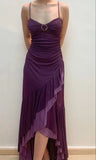 Ndyad Sweetheart High Low Party Dress, Purple Spaghetti Straps Prom Dress HZ1024