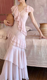 Evafashion V-Neck Chiffon Pleated Sleeveless Back Zippered Long Prom Dress Beautiful Party Dress HZ1024