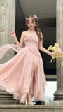 Ndyad Prom Dresses Under $180||Lovely Pink ??Chiffon Prom Dress Princess Pearls Spaghetti Straps Evening Dresses HZ1024