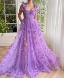Ndyad Green A-Line Tulle Spaghetti Straps 3D Butterfly Long Prom Dress Sweet Adult Graduation Prom Dress HZ1024