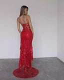 Ndyad Mermaid Spaghetti Straps Tulle Lace Long Prom Dress Sexy Birthday Dress HZ1024