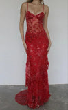 Ndyad Mermaid Spaghetti Straps Tulle Lace Long Prom Dress Sexy Birthday Dress HZ1024