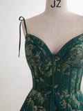 Ndyad Green A-line Spaghetti Strap Satin Long Prom Dress Sweetheart Neckline Retro Bridesmaid Dress Dress HZ1024