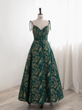 Ndyad Green A-line Spaghetti Strap Satin Long Prom Dress Sweetheart Neckline Retro Bridesmaid Dress Dress HZ1024