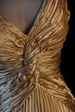 Ndyad A-line Spaghetti Straps Satin Beaded Long Prom Dress V-neck Retro Evening Dress HZ1024
