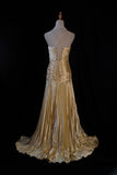 Ndyad A-line Spaghetti Straps Satin Beaded Long Prom Dress V-neck Retro Evening Dress HZ1024