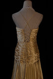 Ndyad A-line Spaghetti Straps Satin Beaded Long Prom Dress V-neck Retro Evening Dress HZ1024
