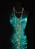 Ndyad Mermaid Halter Satin Beaded Long Prom Dress Retro V-neck Rhinestone Evening Gown HZ1024