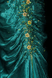 Ndyad Mermaid Halter Satin Beaded Long Prom Dress Retro V-neck Rhinestone Evening Gown HZ1024