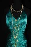 Ndyad Mermaid Halter Satin Beaded Long Prom Dress Retro V-neck Rhinestone Evening Gown HZ1024